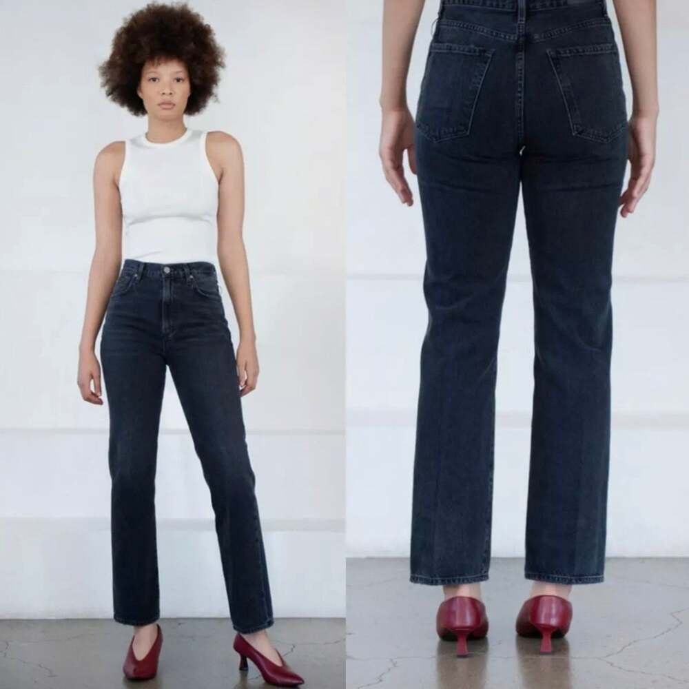 Goldsign Martin Ultra High Rise Denim Straight Leg Jeans Studio Black Sz 32 New